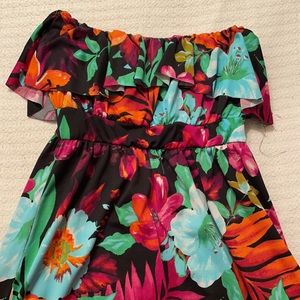 Hawaiian floral print dress high low tropical stretchy summer flowers